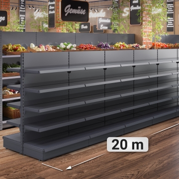 BROOKLYN | Gondel Mittelraumregal | B2000xH165cm | Inkl. 8 Regalböden / M | Komplett Set