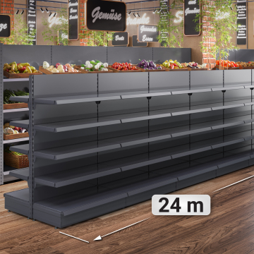 BROOKLYN | Gondel Mittelraumregal | B2400xH165cm | Inkl. 8 Regalböden / M | Komplett Set