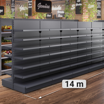 BROOKLYN | Gondel Mittelraumregal | B1400xH195cm | Inkl. 12 Regalböden / M | Komplett Set