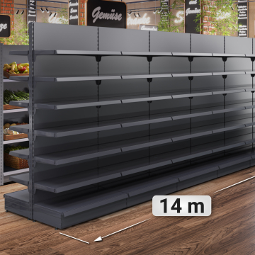 BROOKLYN | Gondel Mittelraumregal | B1400xH225cm | Inkl. 12 Regalböden / M | Komplett Set