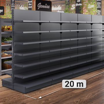BROOKLYN | Gondel Mittelraumregal | B2000xH225cm | Inkl. 12 Regalböden / M | Komplett Set