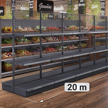 BROOKLYN | Rutenett midtromshylle | B2000xH225cm | inkludert 2 hyller | Komplett sett