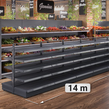 BROOKLYN | Centraal legbord van gaas | B1400xH135cm | Inclusief 4 legplanken | Complete set