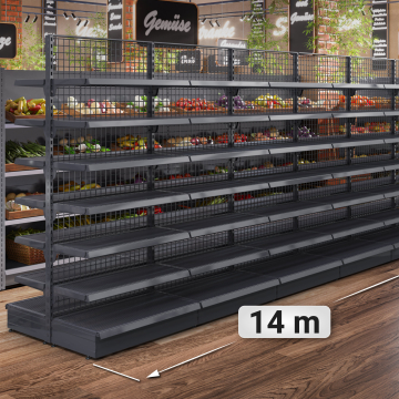 BROOKLYN | Centraal legbord van gaas | B1400xH225cm | Inclusief 6 legplanken | Complete set