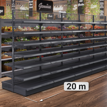 BROOKLYN | Centraal legbord van gaas | B2000xH225cm | Inclusief 6 legplanken | Complete set