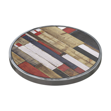 BRÉSIL | Plateau de table traiteur | Ø 80 cm | Multicolore vintage | Bordure chromée | Rond