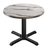 BSM | Bistrobord | Ø 80 x 74,5 cm | Rostfri kant | Rund | Vit marmor / Svart