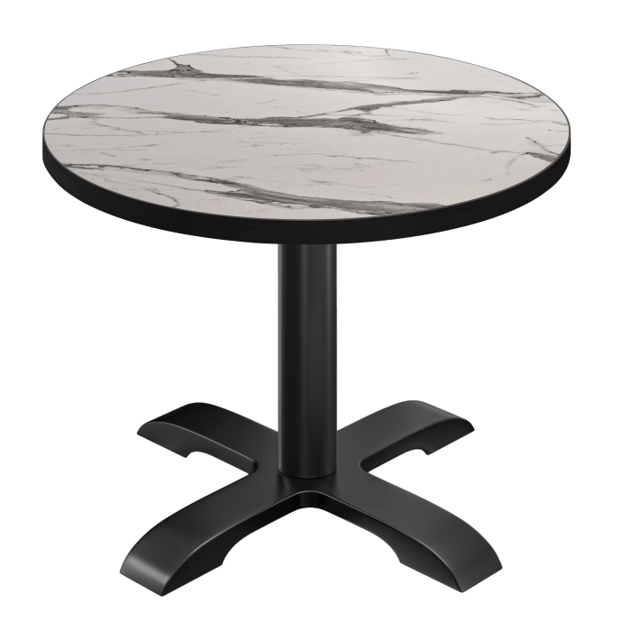 BSD | Bistro Tisch | Ø 70 x 74,5 cm | Rund | Schwarzer Rand | Weiß Marmor / Schwarz