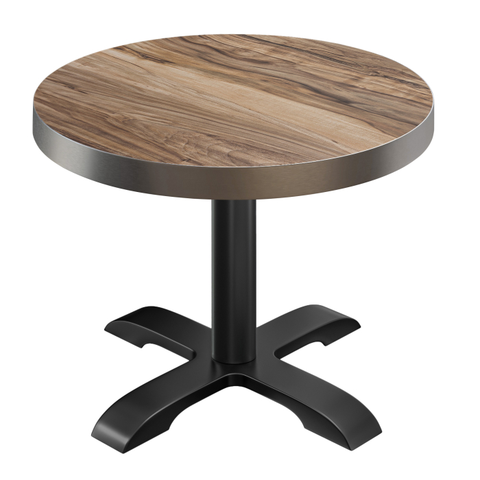 BSD | Bistro Tisch | Ø 70 x 77 cm | Rund | Edelstahl Rand | | Sheesham / Schwarz