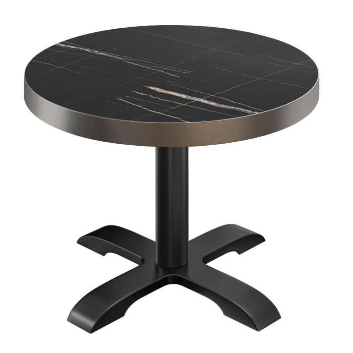 BSD | Bistro Tisch | Ø 80 x 77 cm | Rund | Edelstahl Rand | | Schwarz Marmor / Schwarz