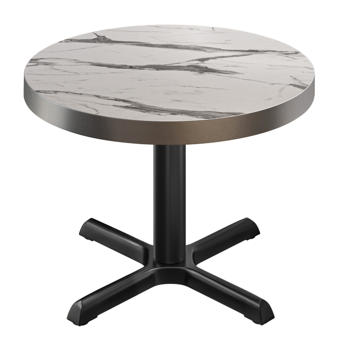 BSM | Bistro Tisch | Ø 70 x 77 cm | Edelstahl Rand | Rund | Weiß Marmor / Schwarz