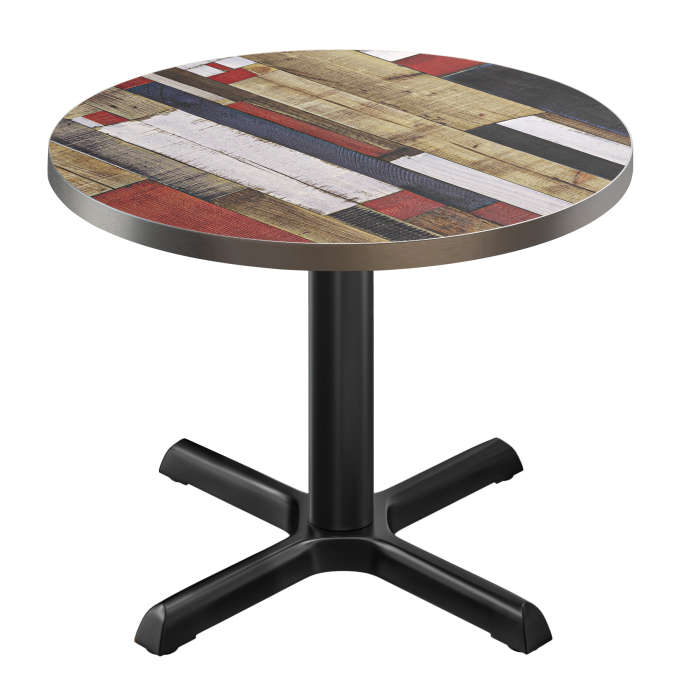 BSM | Mesa de bistró | Diámetro 70 x 74,5 cm | Borde de acero inoxidable | Redonda | Vintage colorido / Negro