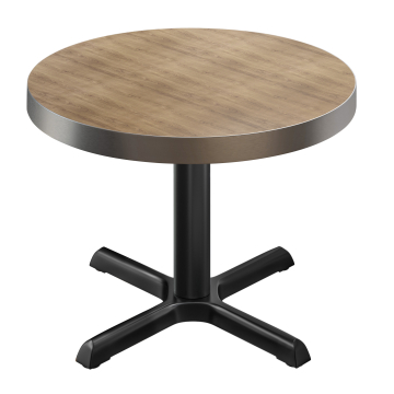 BSM | Bistro Tisch | Ø 70 x 77 cm | Edelstahl Rand | Rund | Eiche / Schwarz