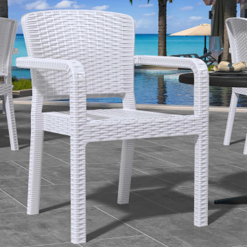 RIO | Rotan Plastic Stoel | Wit | Plastic | Stapelbaar