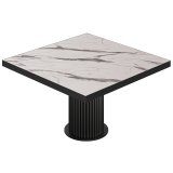 BT | Bistrotafel | B:T 140 x 140 cm | H 76 cm | Wit marmer | Onderstel: Zwart
