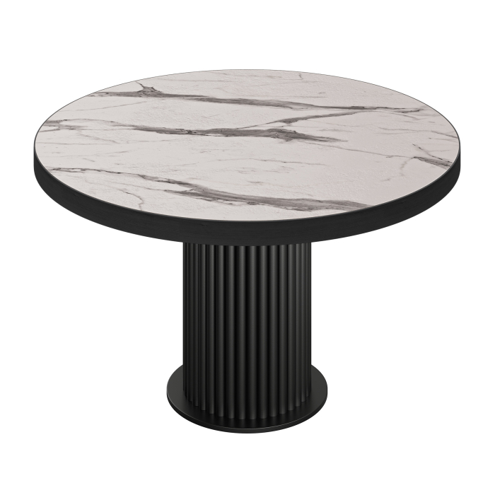 BT | Bistro-pöytä | Ø 100 cm | K / H 76 cm | Valkoinen marmorikansi | Jalusta: Musta