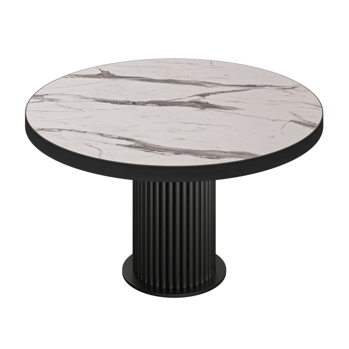 BT | Bistropöytä | Ø 120 cm | K 76 cm | Valkoinen marmori | Runko: Musta  