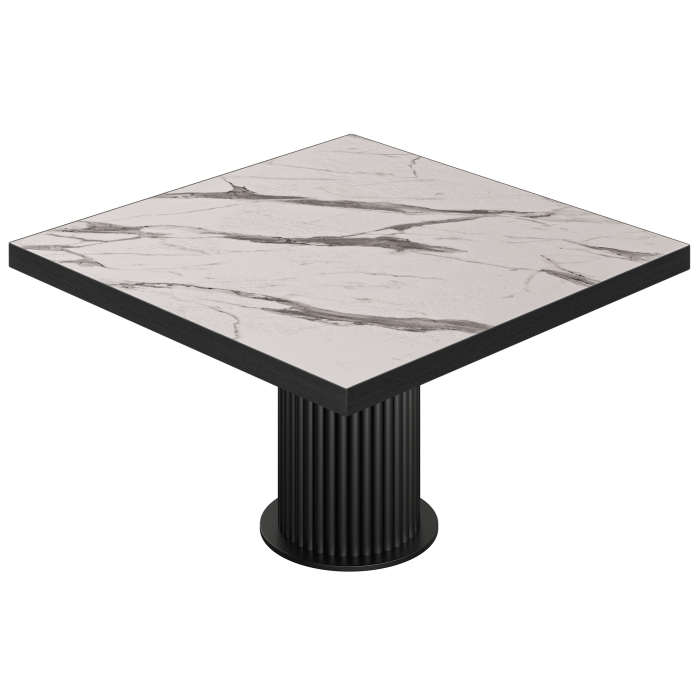 BT | Bistrotafel | B:T 140 x 140 cm | H 76 cm | Wit marmer | Onderstel: Zwart