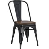 CALIFORNIA | Tolix Stoel | Zwart | Metaal | + Houten zitting Walnoot