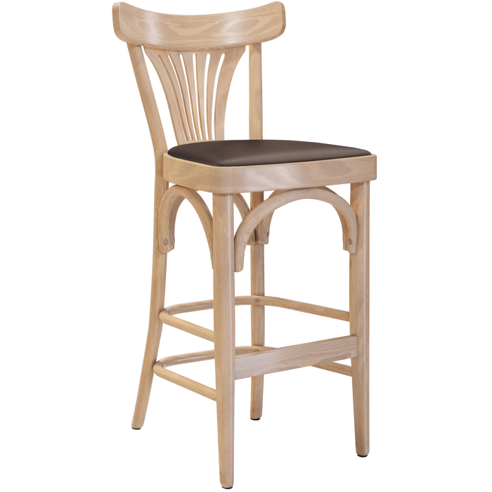 Cabris | Tabouret de bar en bois courbé | Bois / Cuir | Chêne / Brun | Bois courbé