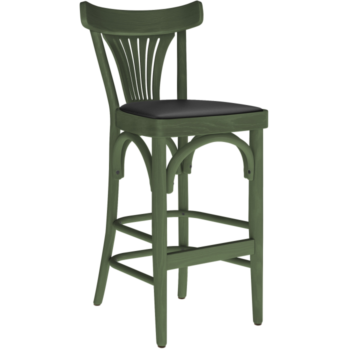 Cabris | Tabouret de bar en bois courbé | Bois / Cuir | Vert olive | Bois courbé