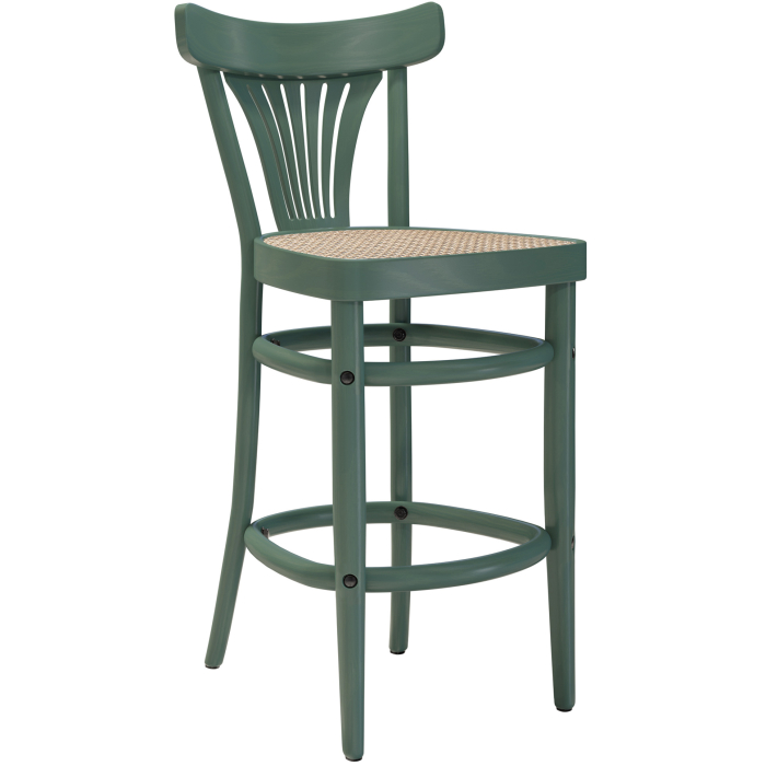 CABRIS | Taburete de bar de madera contrachapada | Trenzado de ratán | Verde | Madera contrachapada