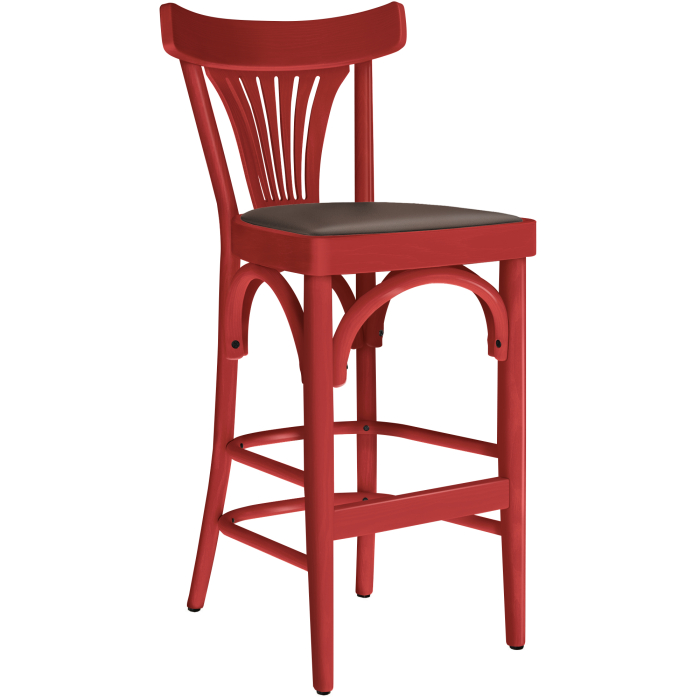 Cabris | Bentwood Bar Stool | Wood / Leather | Red / Brown | Bentwood
