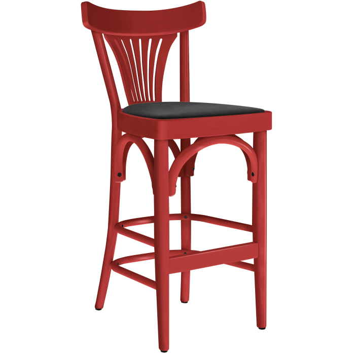 Cabris | Bentwood Bar Stool | Wood / Velvet | Red / Black | Bentwood