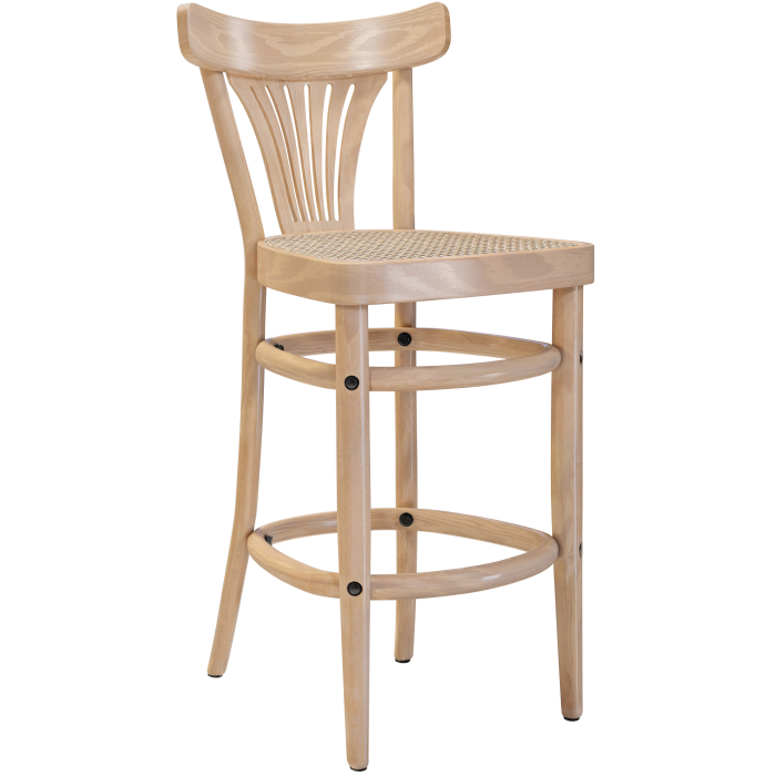 CABRIS | Sgabello in legno curvato | Intreccio in rattan | Rovere | Legno curvato