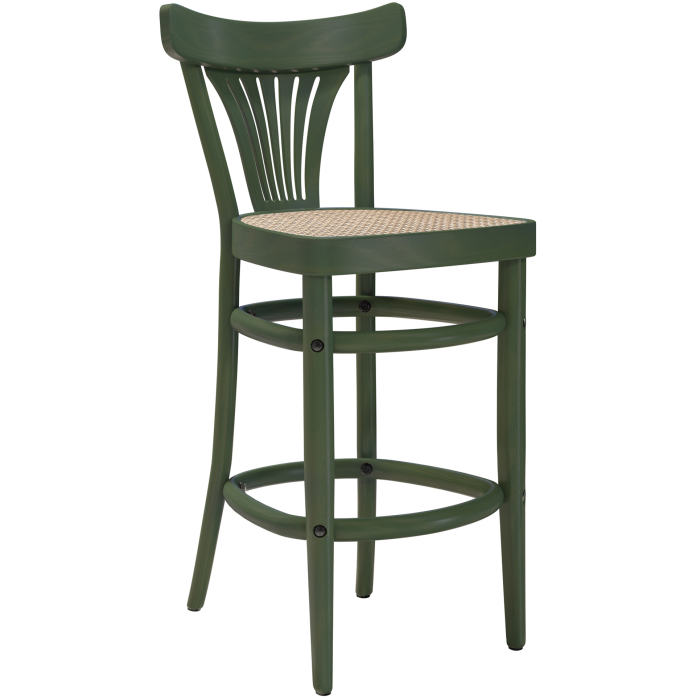 CABRIS | Sgabello in legno curvato | Intreccio in rattan | Verde oliva | Legno curvato