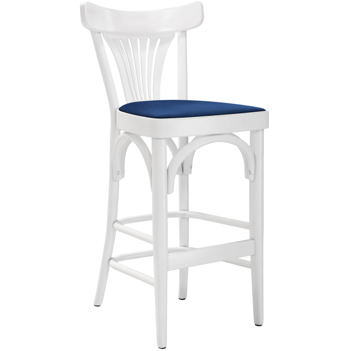 Cabris | Sgabello Bar in Legno | Legno / Velluto | Bianco / Blu | Legno Curvato