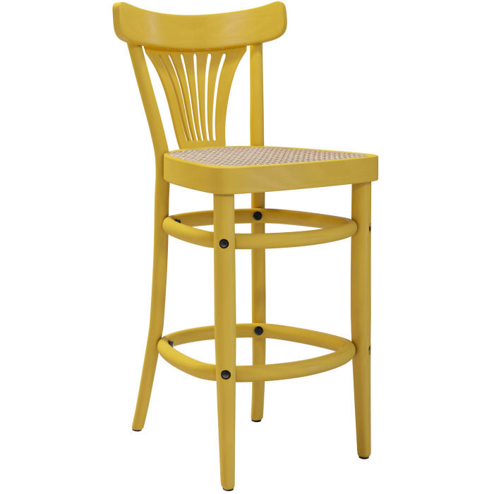 CABRIS | Bentwood Bar Stool | Rattan Weave | Yellow | Bentwood