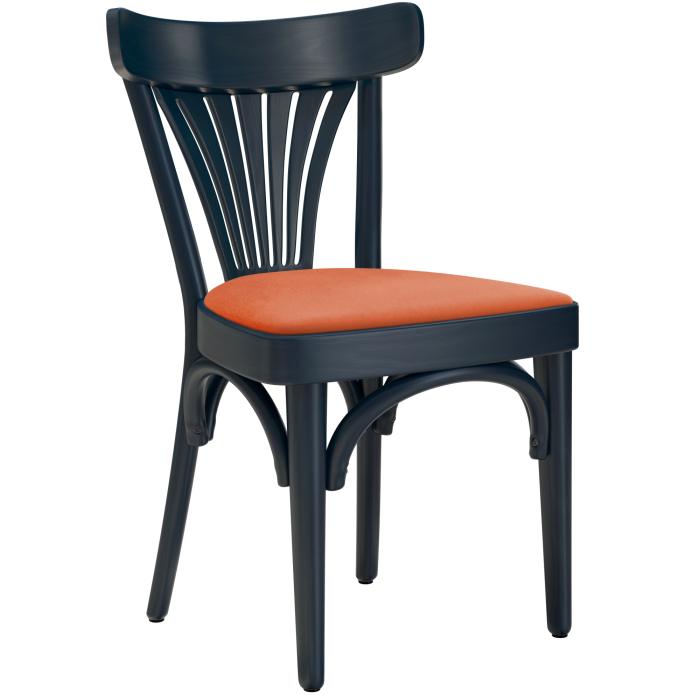 Cabris | Bugholzstuhl | Holz / Samt | Dunkelblau / Orange | Bugholz