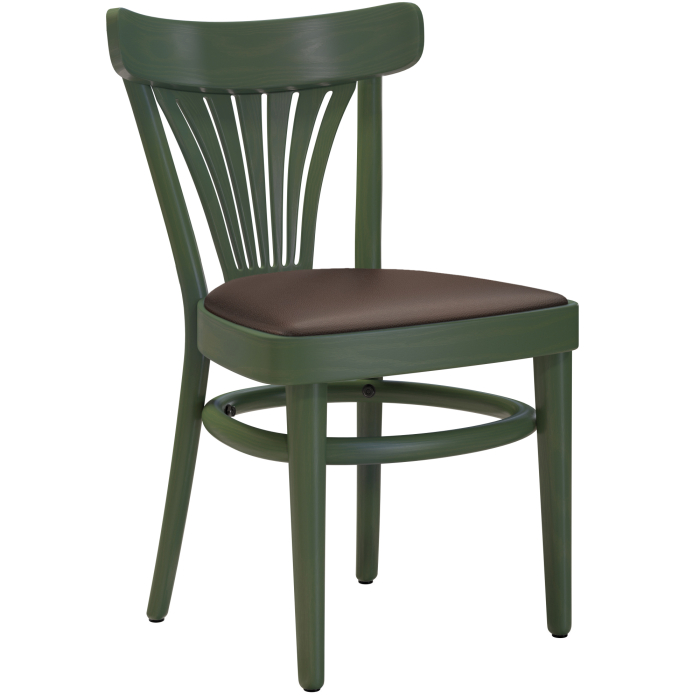 CABRIS | Chaise en bois courbé | Bois / Cuir Marron | Vert Olive | Bois courbé