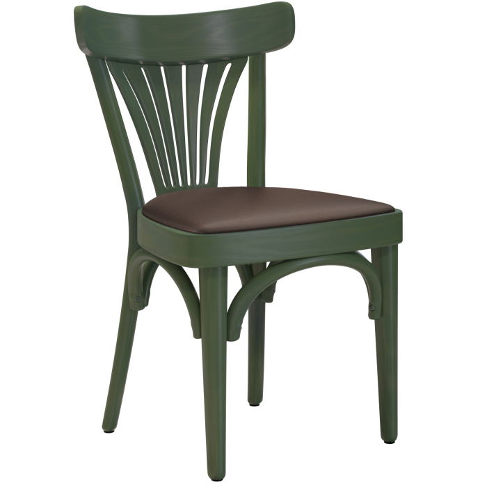 Cabris | Chaise en bois courbé | Bois / Cuir | Vert olive / Marron | Bois courbé
