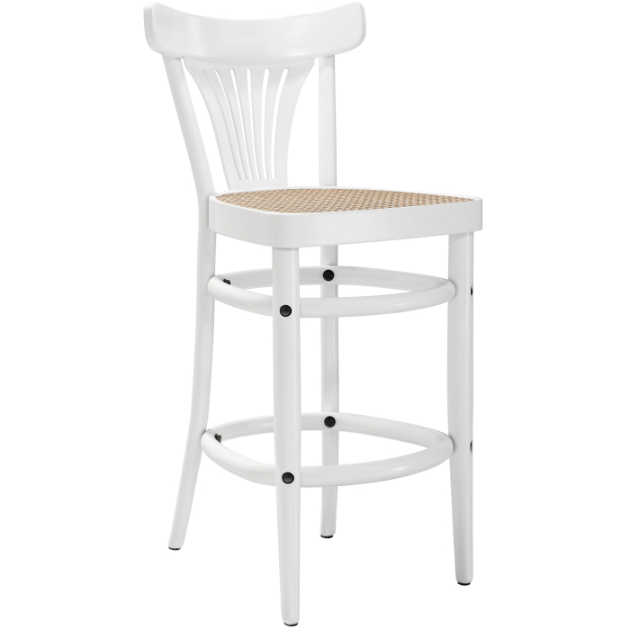 CABRIS | Bugholz Barhocker | Rattan Geflecht | Weiß