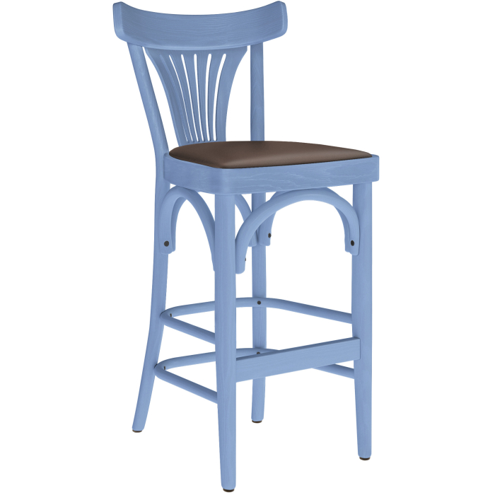 Cabris | Sgabello Bar in Legno Curvato | Legno / Pelle | Blu / Marrone | Legno Curvato