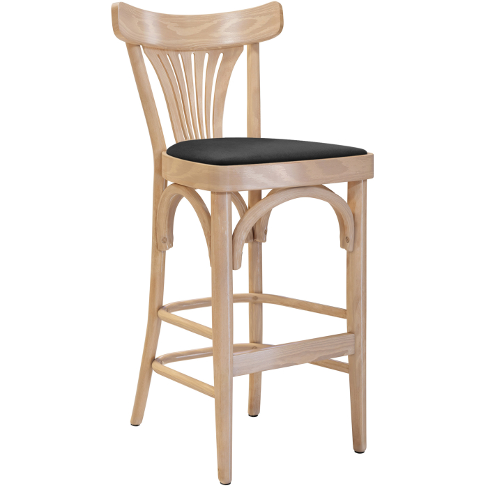 Cabris | Sgabello Bar in Legno Curvato | Legno / Velluto | Rovere / Nero | Legno Curvato