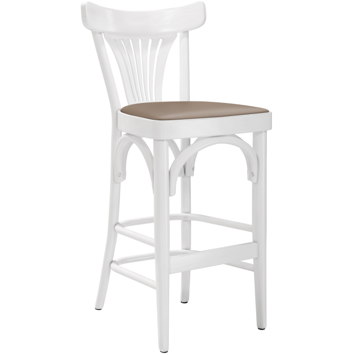Cabris | Sgabello Bar in Legno Curvato | Legno / Pelle | Bianco / Tartufo | Legno Curvato
