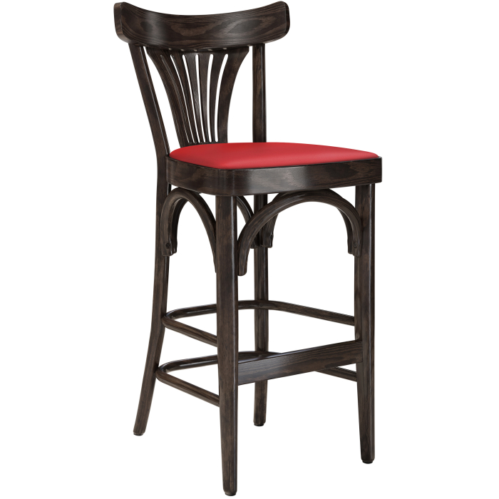 Cabris | Sgabello Barhocker in Legno | Legno / Pelle | Wengé / Rosso | Legno Curvato