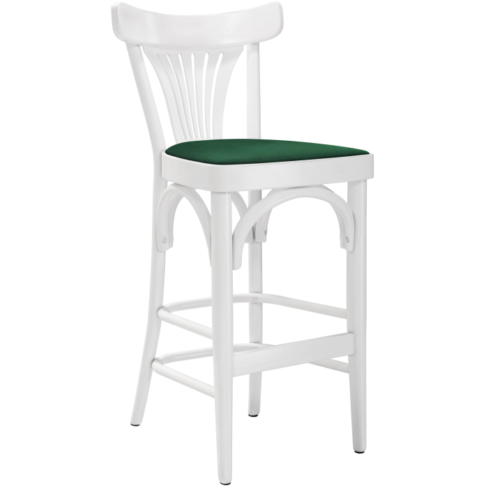 Cabris | Sgabello Bar in Legno | Legno / Velluto | Bianco / Verde | Legno Curvato