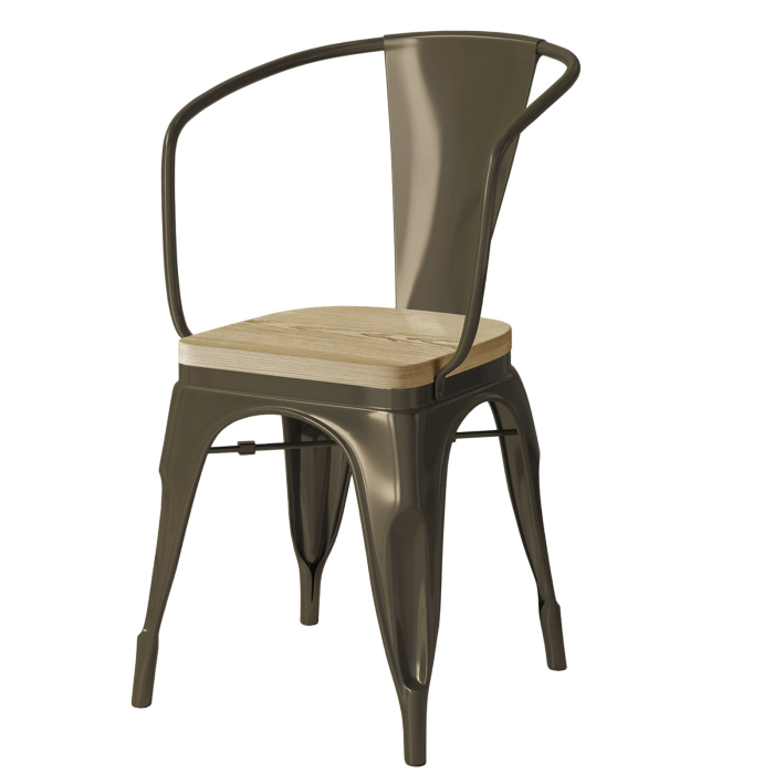 CALIFORNIA ARM | Chaise Tolix | Rouille Mat | Métal | + Assise en bois Chêne