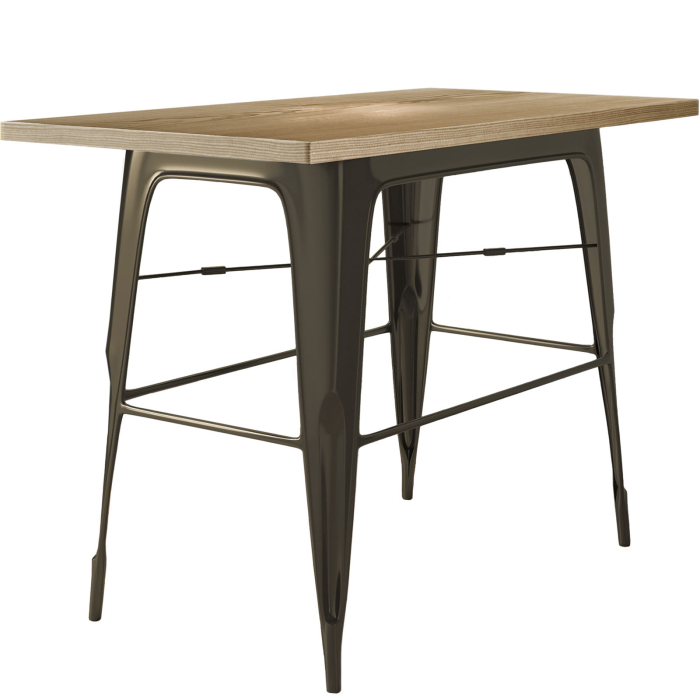 CALIFORNIA | Mesa alta estilo Tolix | A:An:X 120 x 70 x 106 cm | Roble y óxido | Rectangular