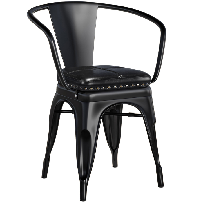 CALIFORNIA | Sedia Tolix con braccioli | Nero | + Sedile in pelle Nero