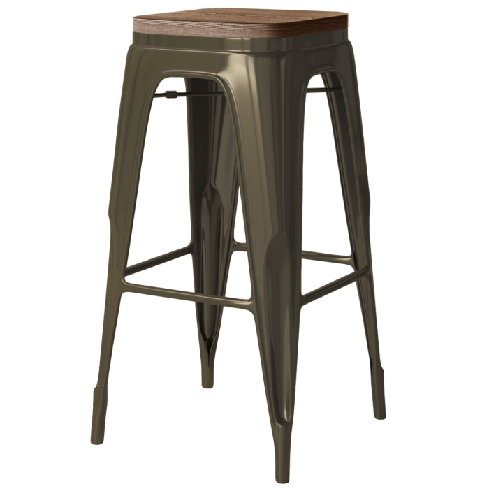 CALIFORNIA | Taburete de bar Tolix | óxido mate | metal | + asiento de madera nogal