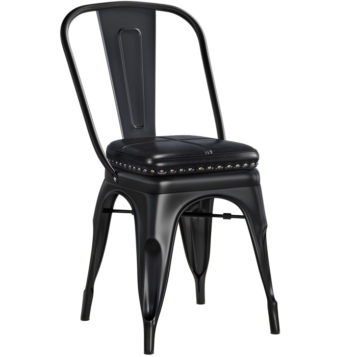 CALIFORNIA | Tolix Chair | Black Matte | + Leather Seat Black