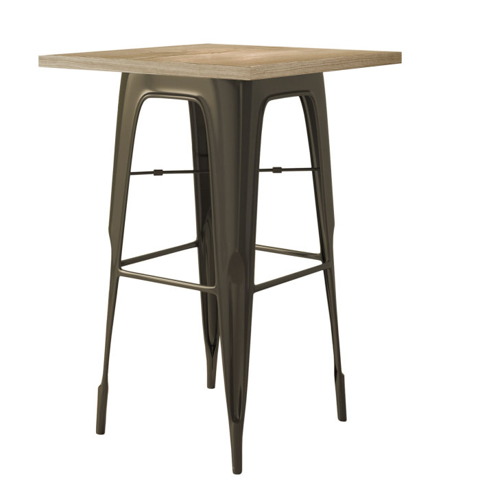 CALIFORNIA | Tolix Style High Table | W:H:D 60 x 60 x 106 cm | Oak & Rust | Square
