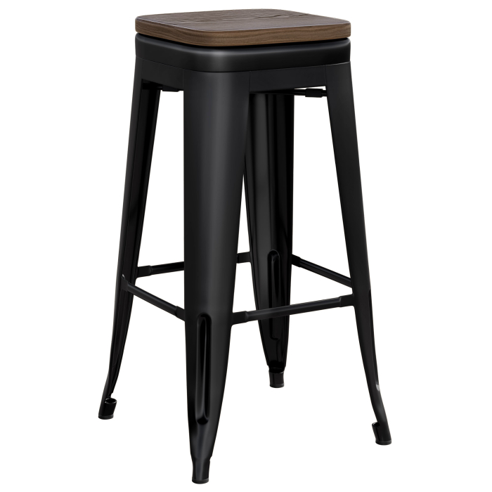 CALIFORNIA | Tolix tabouret de bar | noir mat | métal | + assise bois noyer