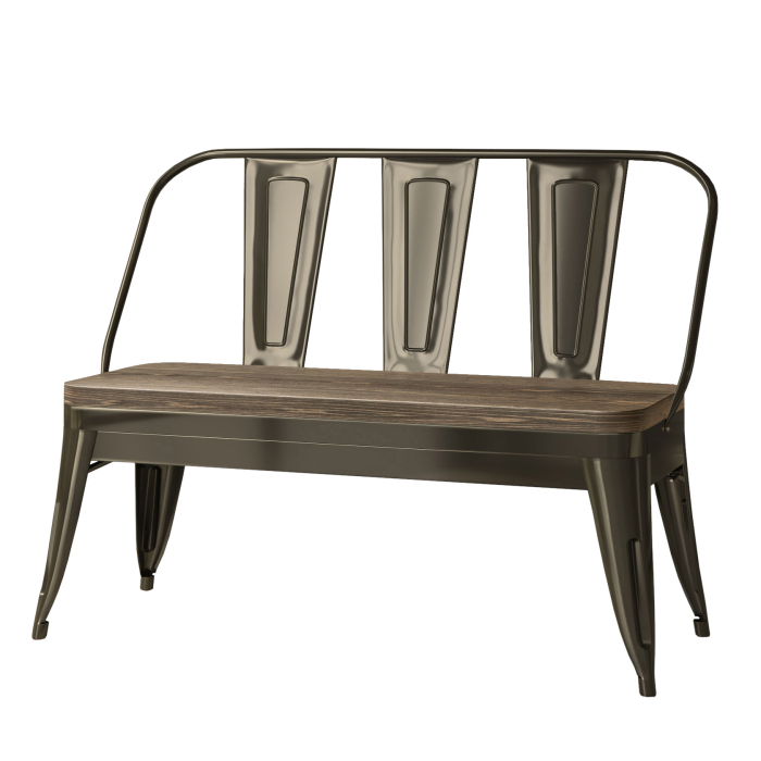CALIFORNIA | Tolix Sitzbank | Rost Matt | 115cm | Metall | + Rückenlehne | + Holzsitz
