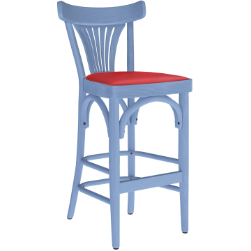 Cabris | Bugholz Barhocker | Holz / Leder | Blau / Rot | Bugholz